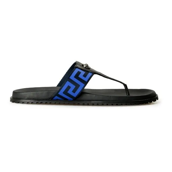 Versace Men's &quot;Greca&quot; Canvas &amp; Leather Pool Slide Flip Flops Shoes US 13 IT 46