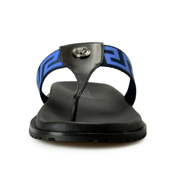 Versace Men's &quot;Greca&quot; Canvas &amp; Leather Pool Slide Flip Flops Shoes US 13 IT 46