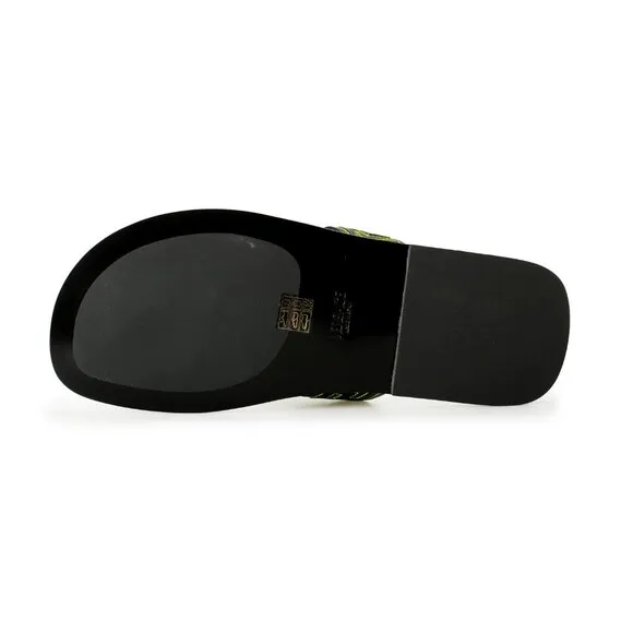 Versace Men's Black &amp; Green Leather Pool Slide Flip Flops Shoes US 10 IT 43