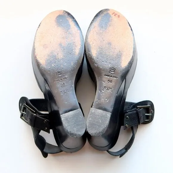 Via Spiga Black Leather Open Toe Platform Wedge Sandals Summer Shoes Size 8.5