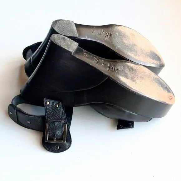Via Spiga Black Leather Open Toe Platform Wedge Sandals Summer Shoes Size 8.5
