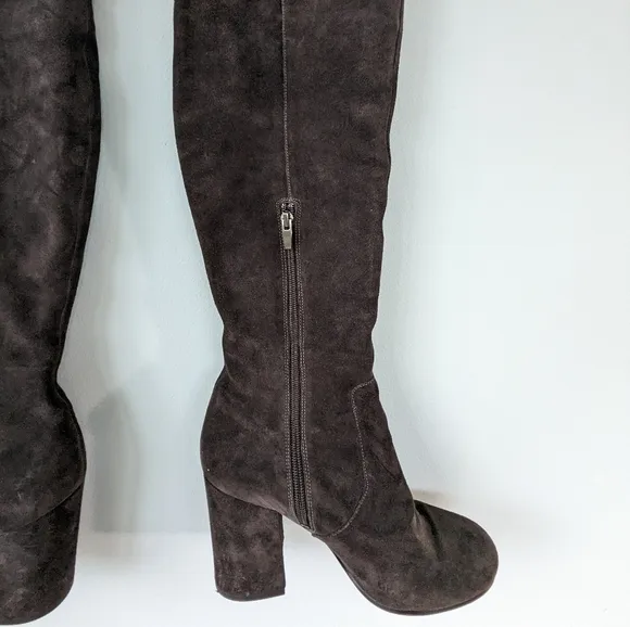 Via Spiga Dark Gray Suede Over The Knee Boots