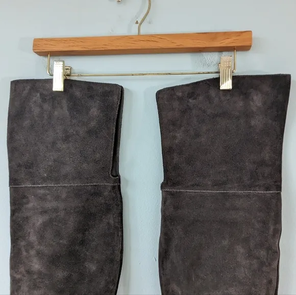 Via Spiga Dark Gray Suede Over The Knee Boots