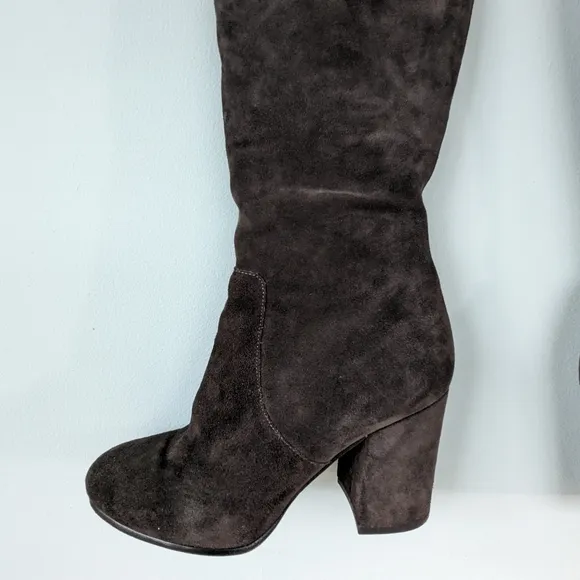 Via Spiga Dark Gray Suede Over The Knee Boots