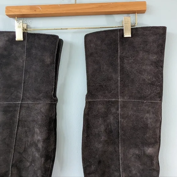 Via Spiga Dark Gray Suede Over The Knee Boots