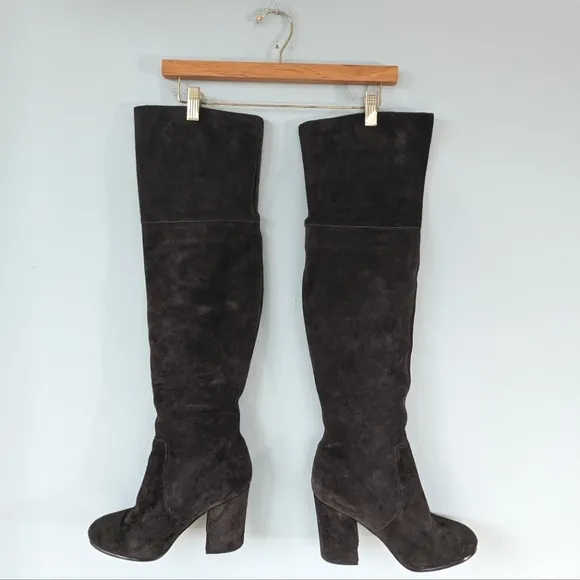 Via Spiga Dark Gray Suede Over The Knee Boots