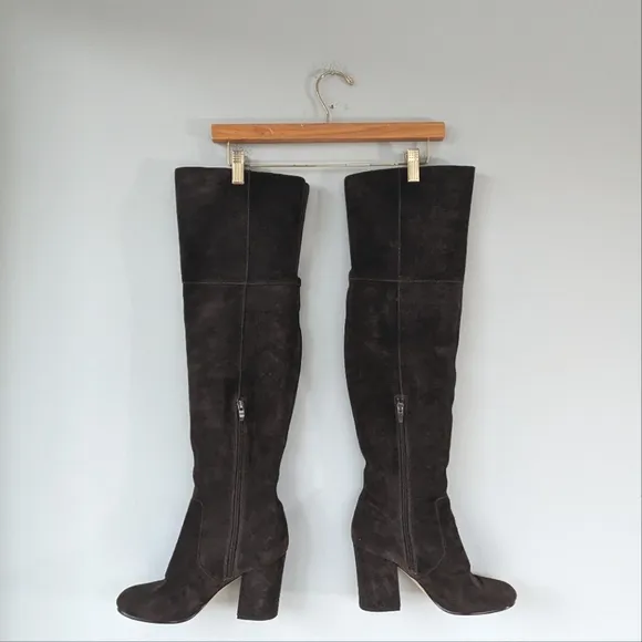 Via Spiga Dark Gray Suede Over The Knee Boots