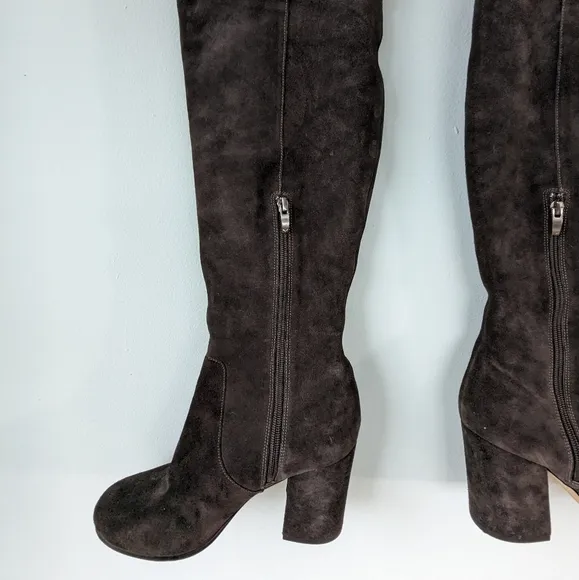 Via Spiga Dark Gray Suede Over The Knee Boots