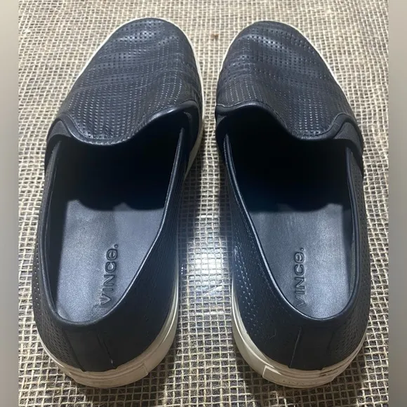 Vince Blair Perforated Slip On Shoes, Size 9M, Black, Perforated Italian Leather