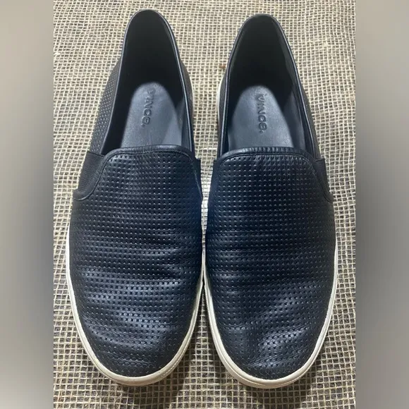Vince Blair Perforated Slip On Shoes, Size 9M, Black, Perforated Italian Leather