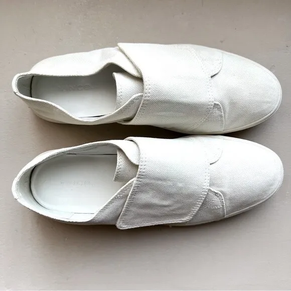 Vince Blair White Canvas Hook &amp; Loop Wide Strap Sneaker Shoes Women’s 9.5