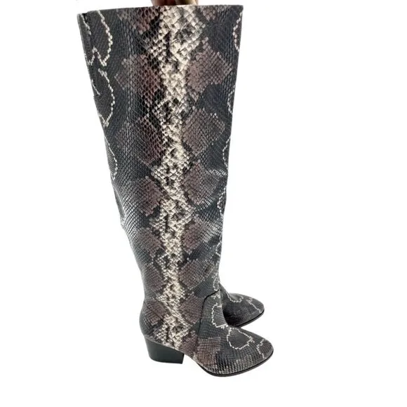 Vince Camuto Nestel Boots Snake Print Block Heel Knee High Boots SZ 6 New