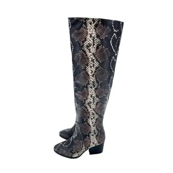 Vince Camuto Nestel Boots Snake Print Block Heel Knee High Boots SZ 6 New