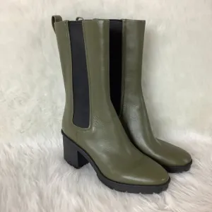 Vince Green Leather Henderson Tall Chelsea Boot In Military Green NWOB