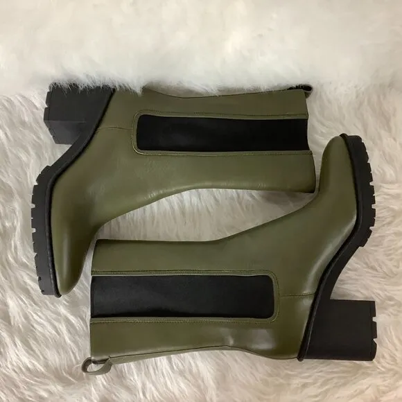 Vince Green Leather Henderson Tall Chelsea Boot In Military Green NWOB