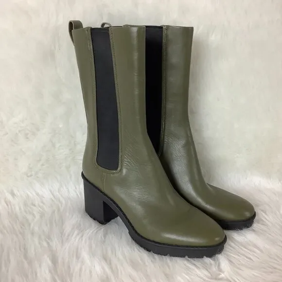 Vince Green Leather Henderson Tall Chelsea Boot In Military Green NWOB