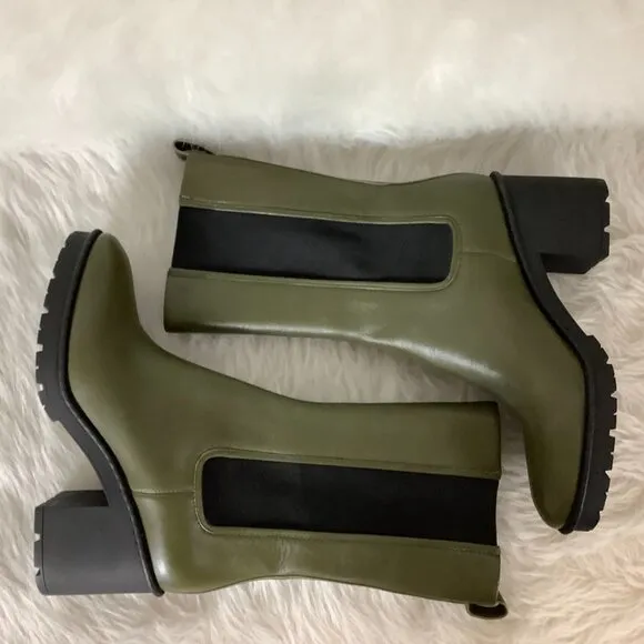 Vince Green Leather Henderson Tall Chelsea Boot In Military Green NWOB