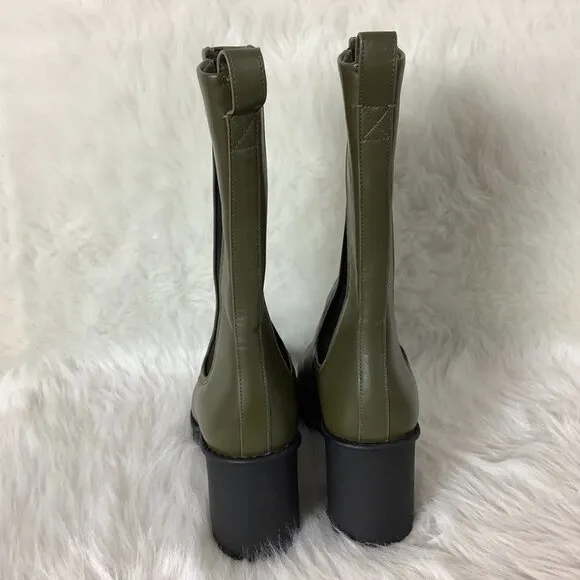 Vince Green Leather Henderson Tall Chelsea Boot In Military Green NWOB