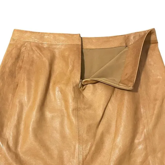 Vince Leather Mini Skirt Lined Short Pockets Back Zip Tan Brown Women's Size 2