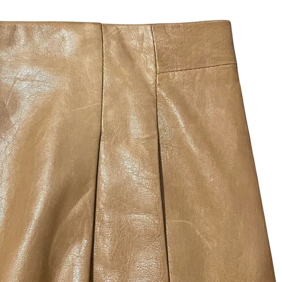 Vince Leather Mini Skirt Lined Short Pockets Back Zip Tan Brown Women's Size 2
