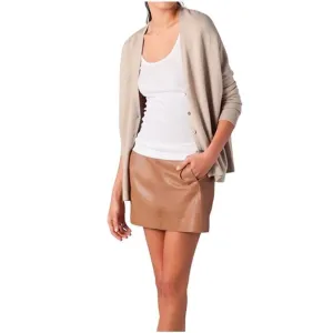 Vince Leather Mini Skirt Lined Short Pockets Back Zip Tan Brown Women's Size 2