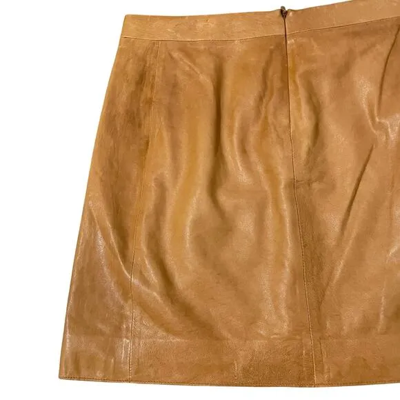 Vince Leather Mini Skirt Lined Short Pockets Back Zip Tan Brown Women's Size 2
