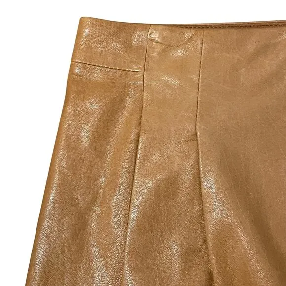 Vince Leather Mini Skirt Lined Short Pockets Back Zip Tan Brown Women's Size 2