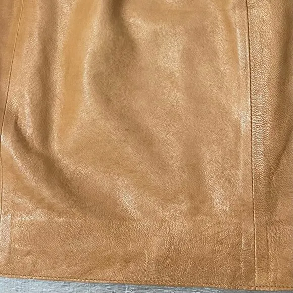 Vince Leather Mini Skirt Lined Short Pockets Back Zip Tan Brown Women's Size 2