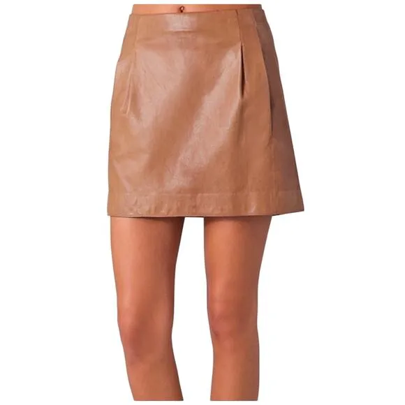 Vince Leather Mini Skirt Lined Short Pockets Back Zip Tan Brown Women's Size 2