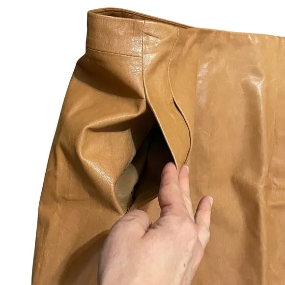 Vince Leather Mini Skirt Lined Short Pockets Back Zip Tan Brown Women's Size 2