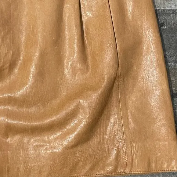 Vince Leather Mini Skirt Lined Short Pockets Back Zip Tan Brown Women's Size 2