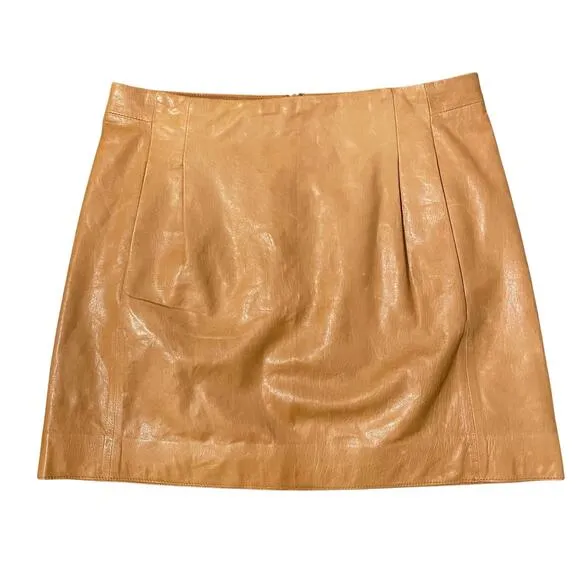 Vince Leather Mini Skirt Lined Short Pockets Back Zip Tan Brown Women's Size 2