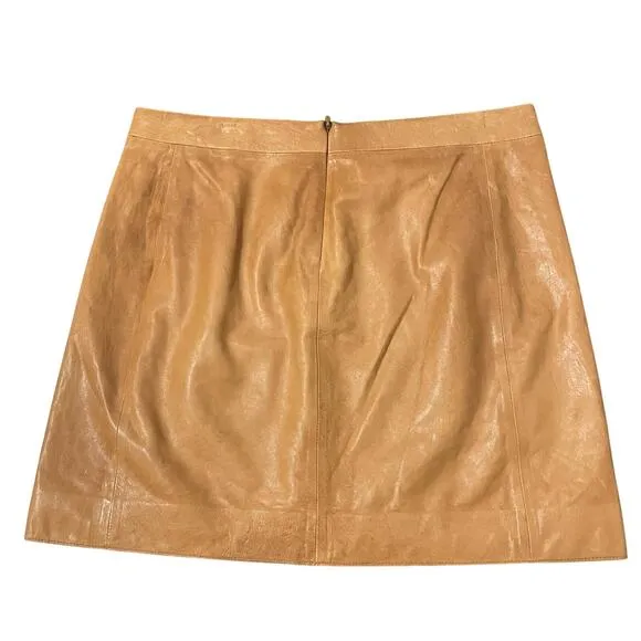 Vince Leather Mini Skirt Lined Short Pockets Back Zip Tan Brown Women's Size 2