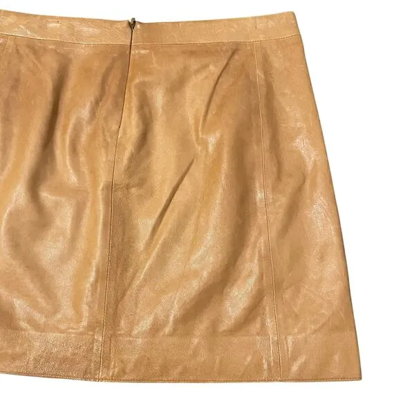 Vince Leather Mini Skirt Lined Short Pockets Back Zip Tan Brown Women's Size 2