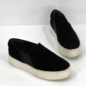 VINCE Shoes Womens 8 Black Suede Warren Platform Sneaker Slip on Leather