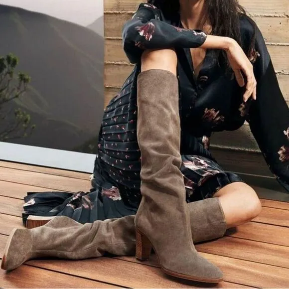 Vince Tall boots Womens 8.5 Suede Leather Gray Brown Heeled Flint Casper
