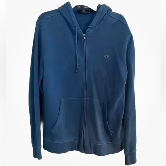 Vineyard Vines Men’s (M) Long Sleeve Blue Zip Up Hooded Jacket Front Pockets*