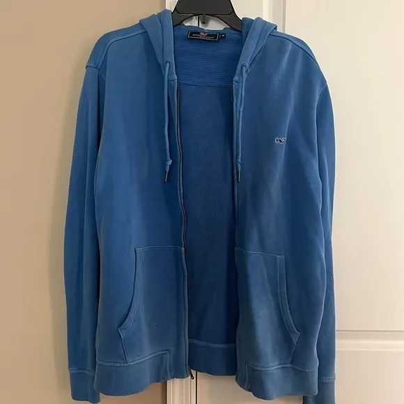 Vineyard Vines Men’s (M) Long Sleeve Blue Zip Up Hooded Jacket Front Pockets*