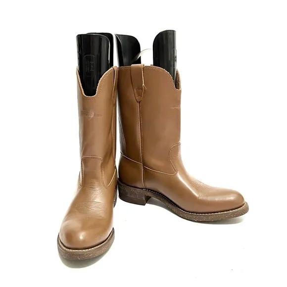 Vintage 1970s men’s brown leather heavy duty fleece insole cowboy work boots