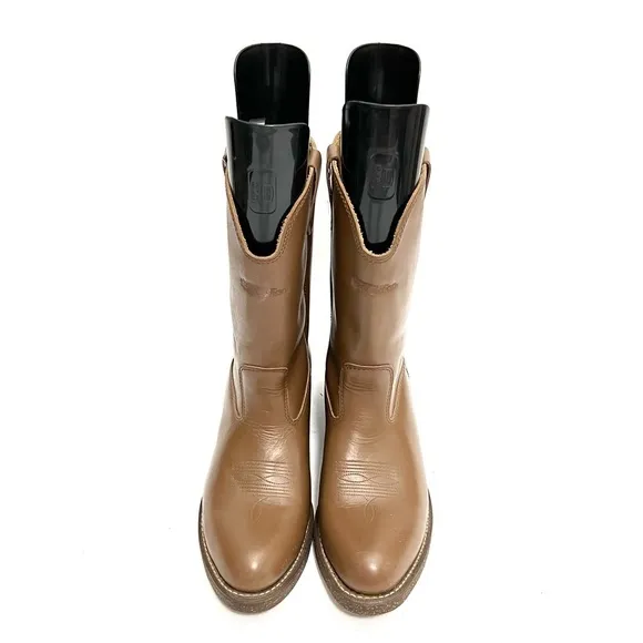 Vintage 1970s men’s brown leather heavy duty fleece insole cowboy work boots