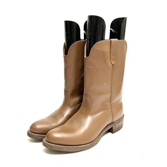 Vintage 1970s men’s brown leather heavy duty fleece insole cowboy work boots