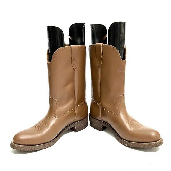 Vintage 1970s men’s brown leather heavy duty fleece insole cowboy work boots