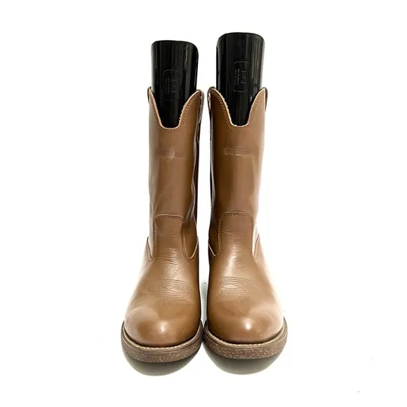 Vintage 1970s men’s brown leather heavy duty fleece insole cowboy work boots