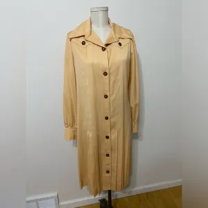 VINTAGE 1970’s Teal Traina Traina Boutique Peach Trench Pleated Dress Size Large