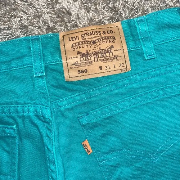 Vintage 1993 Levi’s 560 Tapered Orange Tab Mint Green Jeans 31x32
