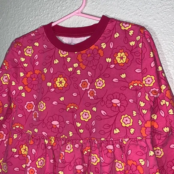 Vintage 80’s Gymboree pink floral long-sleeve dress girls Sz XL ruffles Cotton