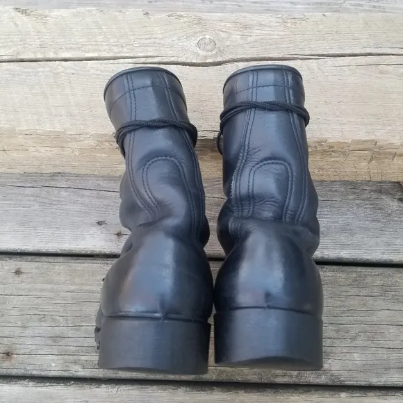 Vintage 90s y2k Grunge Punk Rock Black Leather Military Issue Combat Moto Boots