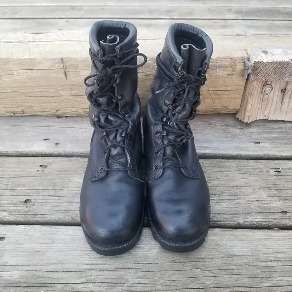 Vintage 90s y2k Grunge Punk Rock Black Leather Military Issue Combat Moto Boots