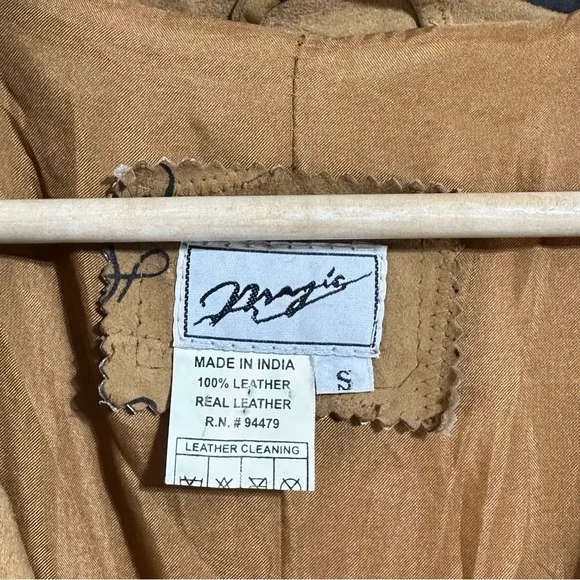 Vintage Africa map camel tan suede leather long trench jacket coat