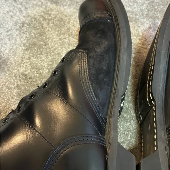 Vintage Black Leather Military-Style Boots - Size Approx US 12, No Laces